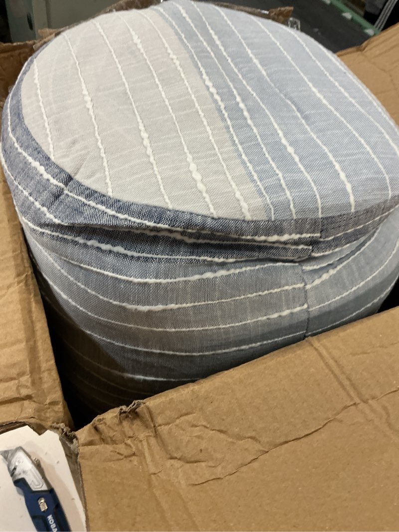 Condition photo showing Good Condition for levtex home sand stripes blue king/cal king comforter set (106x94in) with 2 pillowcases (36x20in) - woven jacquard stripe - blue, grey, white - cotton king size comforter set - soft pre-washed