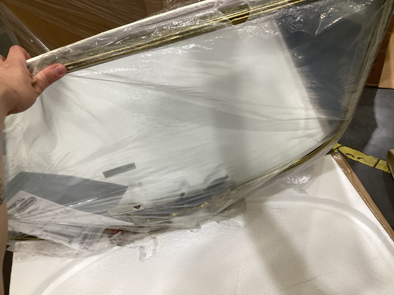 Condition photo showing Good Condition for perfnique irregular wall mirror asymmetrical mirror, 32''x24'' gold mirror for bathroom bedroom living room entryway, decorative modern boho decor, wall mouted(gold, 32''x24'') gold 32"l x 24"w