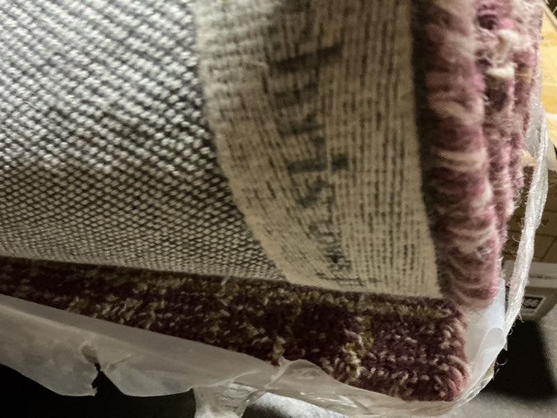 Condition photo showing As Is for chris loves julia x loloi polly collection pol-03 berry / natural 5'-0" x 7'-6" area rug