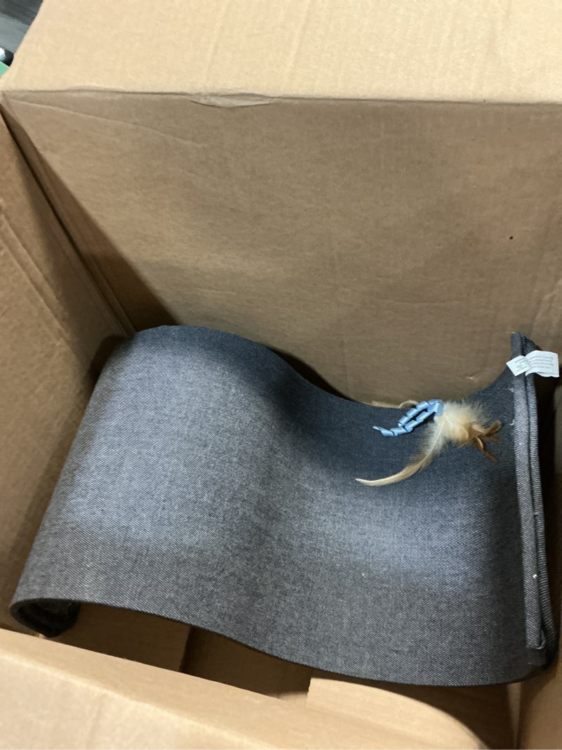 Condition photo showing As Is for petlinks dream curl carpet cat scratcher, dual-surface cat scratching post, lounge & hide scratchers for cats & kittens, gray, furniture protector, one size fits all cats