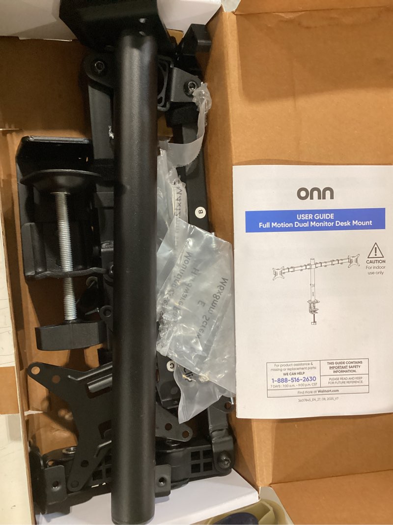 Condition photo showing As Is for onn full motion dual monitor desk mount, fits 2 screens up to 32 inches - rotate, tilt & swivel