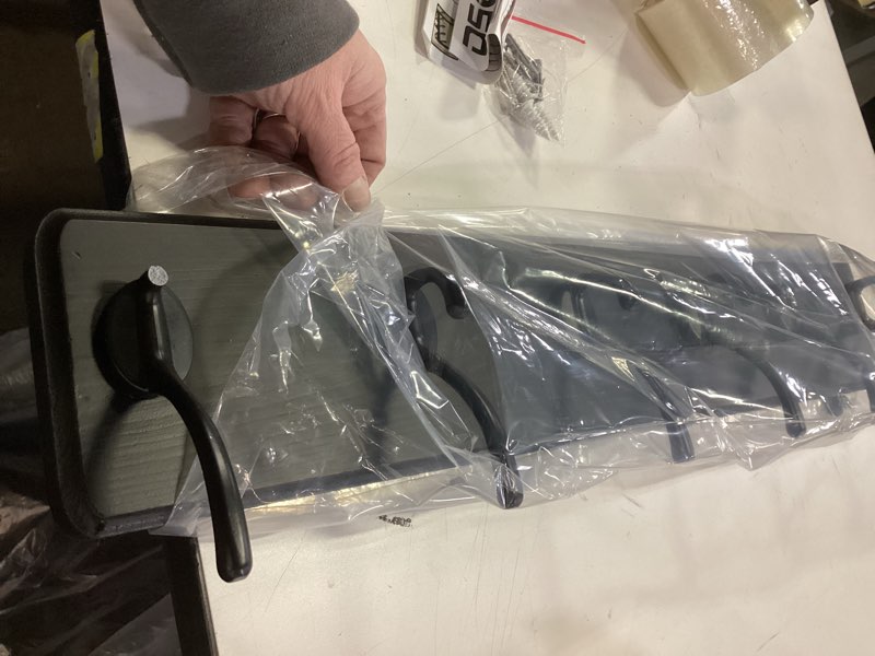 Condition photo showing As Is for Dseap Coat Rack Wall: 24" Long, Patented, Heavy-Duty, 6-Double-Hooks Wooden Wall Mounted Coat Rack Coat Hanger Hook Rail for Winter Coats Hat Jacket Clothing, Black Black L=24"(1pcs)