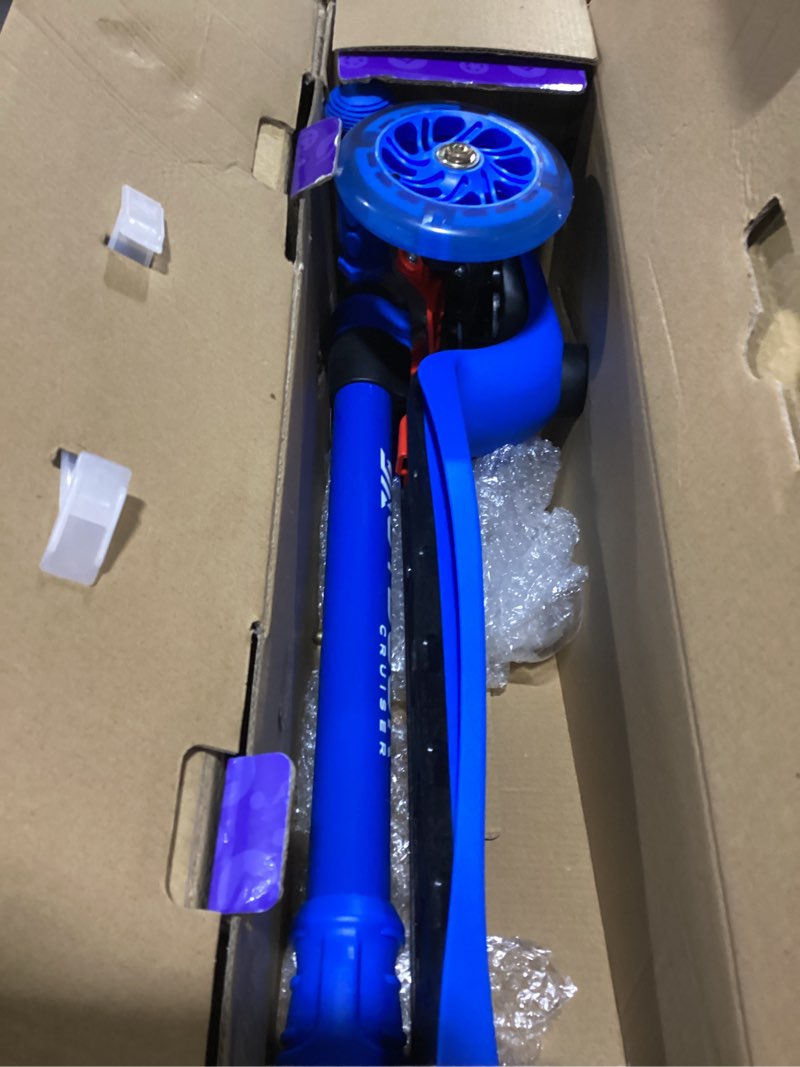 Condition photo showing As Is for Outdoor Cruiser 3-Wheel Kids Scooter – with Lean-to-Steer Technology, Wide Deck, Led Lighted Wheel, 4-Level Adjustable Height T-bar Handle, Support Kids Up to 150 Lbs, for Boys & Girls Ages 3-8, Blue