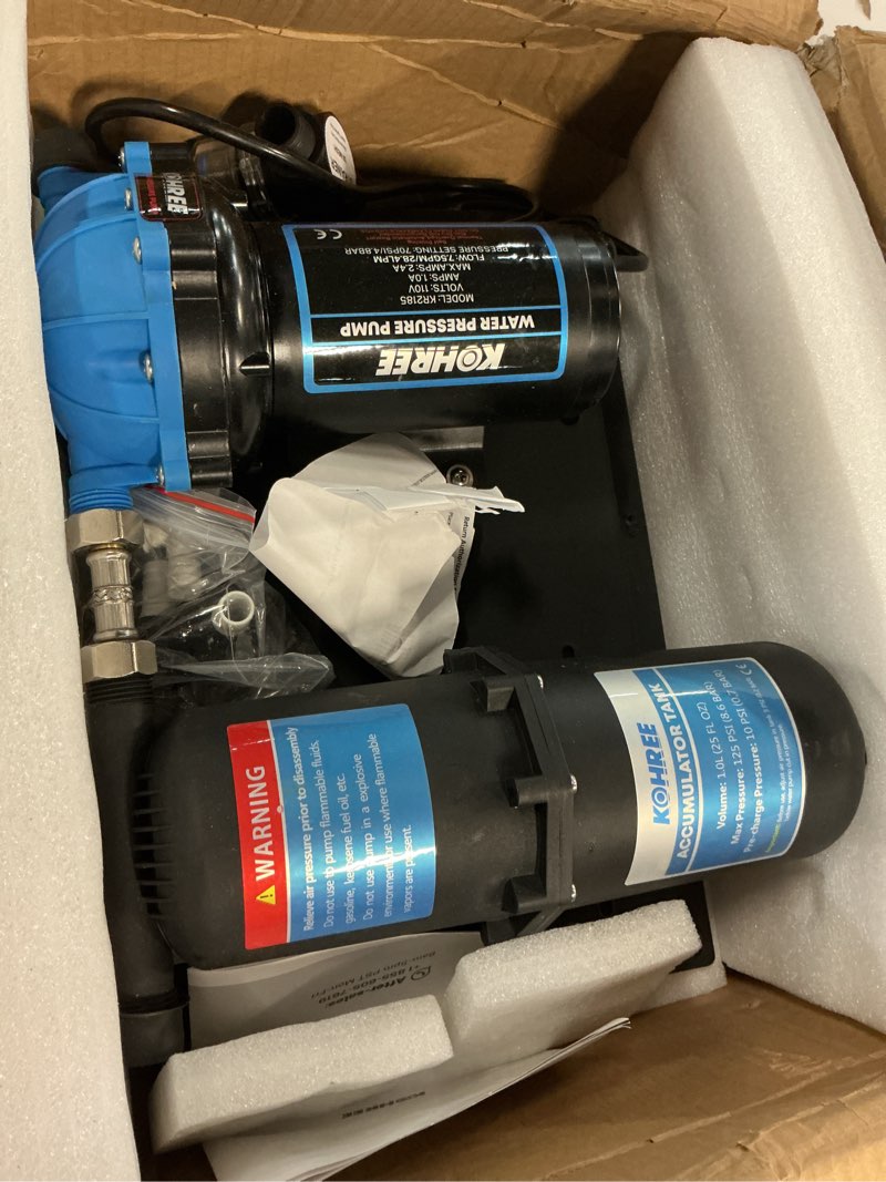 Condition photo showing Good Condition for kohree rv water pump 110v ac 7.5gpm 70psi and 1l 125psi pre-pressurized accumulator tank, quiet water transfer pump and accumulator tank system for home use, rv, boat, kitchen, bathroom, irrigation