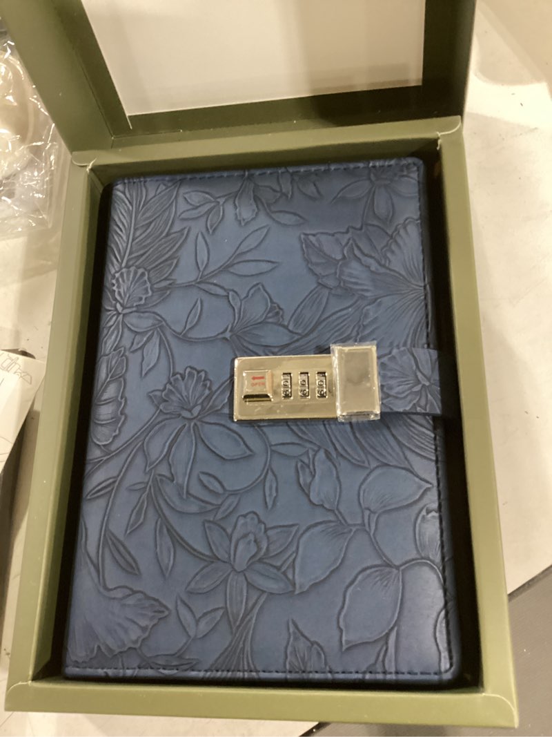 Condition photo showing New/Like New for diary with lock for women, 3d embossed journal with lock,a5,224 pages | wide lined notebooks, pu leather with pen and stickers, gift for planner organizer & daily writing,women & men deep blue