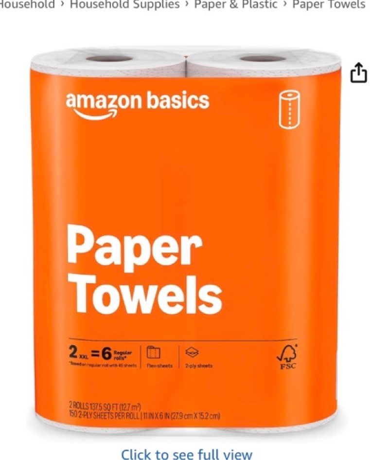 Amazon Basics Paper Towel 6 Rolls (Pack of 2)