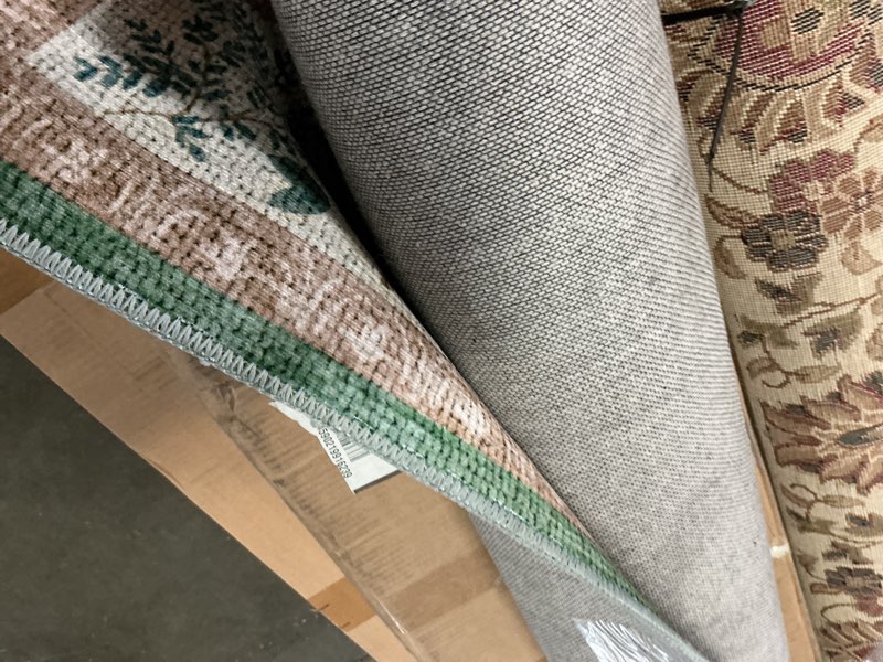 Condition photo showing As Is for loloi rifle paper co canopy sage/blush 6'-0" x 9'-0" area rug | cnp-02 printed approx. 6x9 green living room dining room bedroom, whimsical, charming, floral, area rug