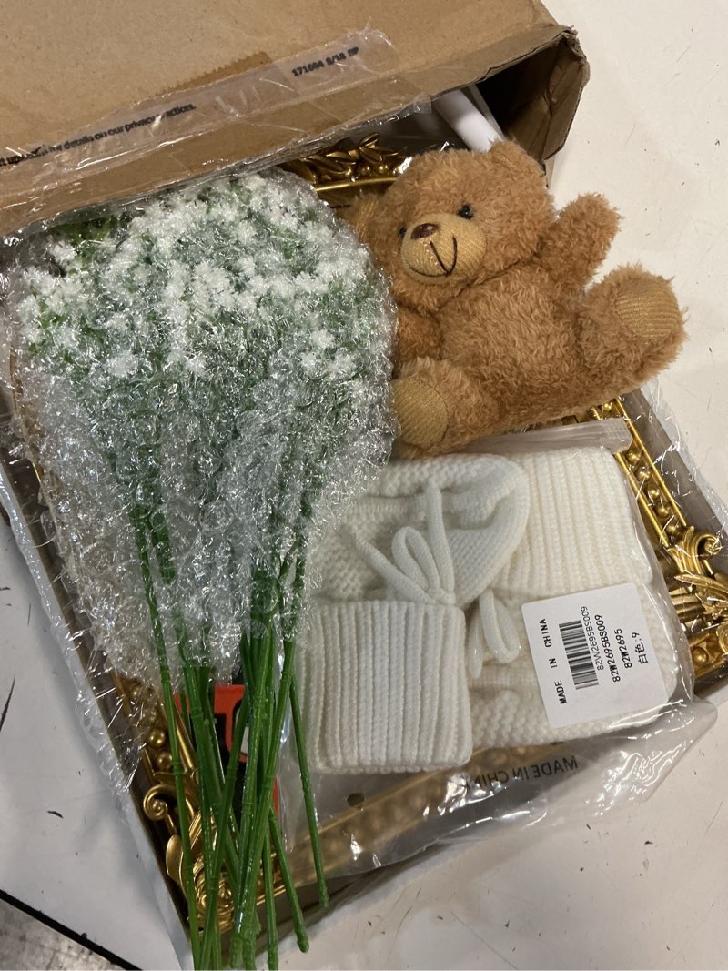 Condition photo showing New/Like New for pregnancy announcement mirror newborn cozy shoes 12 baby breath artificial flowers bear doll and white erasable pen for beach photography pregnancy announcement celebration