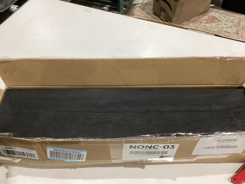 Condition photo showing As Is for GXYAWPJ 24 Inch Floating Shelves for Wall Rustic Black Wood Wall Shelves for Bedroom Set of 4 24 inch Rustic Black