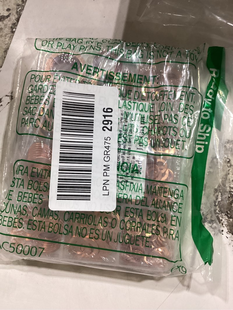 Condition photo showing As Is for 330 pcs copper washers assortment kit – 12 sizes flat sealing crush washers (m5-m20) for automotive, plumbing, and mechanical use copper washers-330pcs