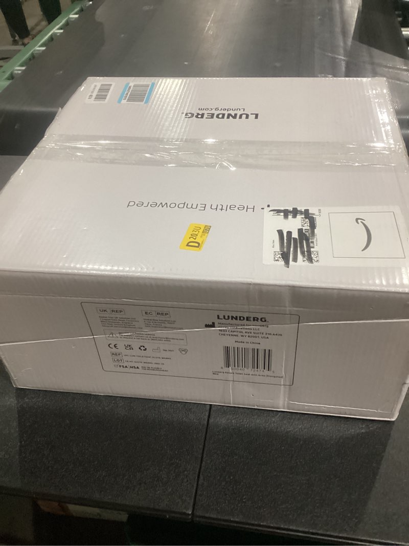Condition photo showing New/Like New for lunderg raised toilet seat with handles - elongated - easy to install toilet seat risers for seniors - adds 3 inches & works like the one you’ve always used - elegant design - no hospital vibe