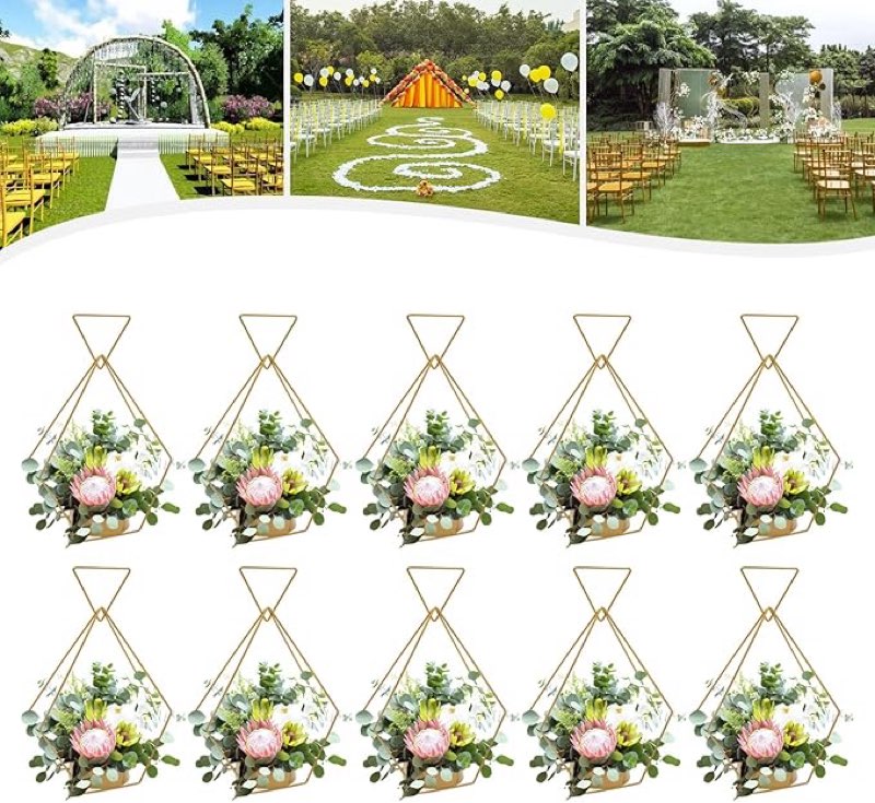 NUPTIO Gold Vases for Centerpieces Wedding - 10 Pcs Metal Geometric Gold Centerpiece Elegant Wedding