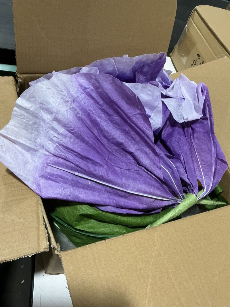 Condition photo showing Good Condition for 5.58 ft giant artificial flowers, waterproof non-woven & organza large standing floral with base, oversized whimsical decor for outdoor wedding backdrop, shop window display(1, purple-3) purple-3 1