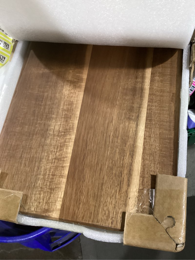 Condition photo showing Good Condition for Dual Monitor Stand Riser Acacia Wood, Wooden Desk Monitor Riser for 2 Monitors Supports for Monitor, Printer, Heavy TV Riser up to 130 lbs