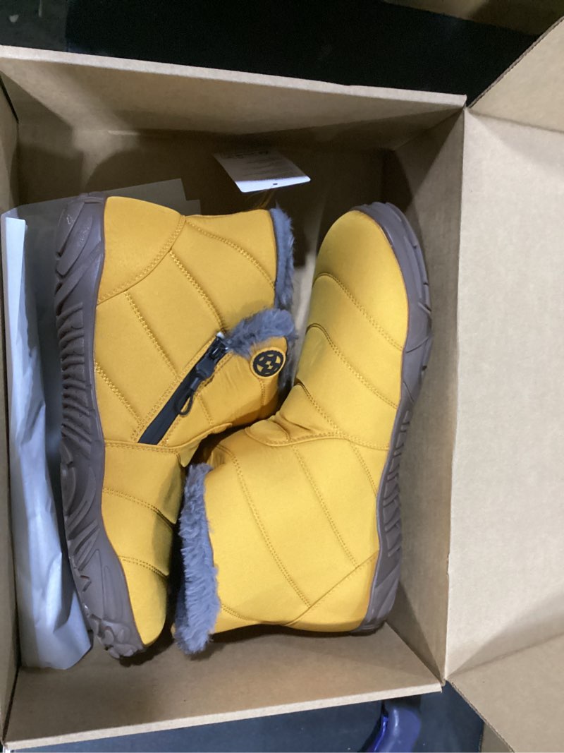 Condition photo showing New/Like New for Womens Mens Barefoot Boots Shoes Winter Snow Boots Warm Ankle Booties Zero Drop Sole Wide Toe Box Fur Lined Outdoor Sneakers 14.5 Wide Women/13 Wide Men Yellow