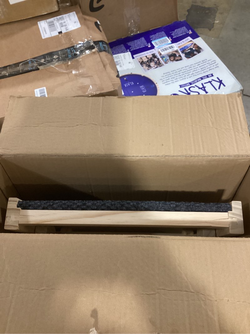 Condition photo showing As Is for  Dog Ramp for Bed, 64\" Long Foldable Pet Ramp for Small Large Dogs, Dog Ramps for High Beds Car, High Traction with Platform 6 Adjustable Heights 24\" to 30\" Up to 220LBS, Wood Wood 64\"X 17inch