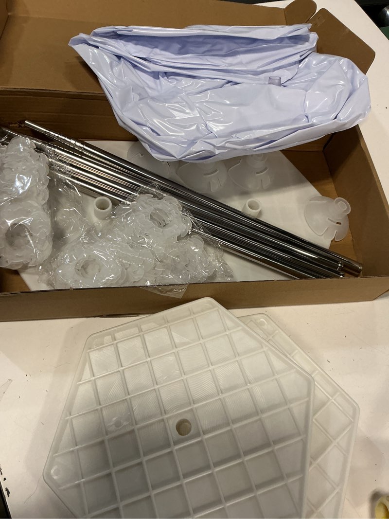 Condition photo showing Good Condition for Balloon Arch Stand, Balloon Stand Set of 4, 7 Feet Height Adjustable Metal Balloon Column Stand for Party Decorations Wedding Birthday, Graduation Party Decoration, Baby Shower Silver 4pcs