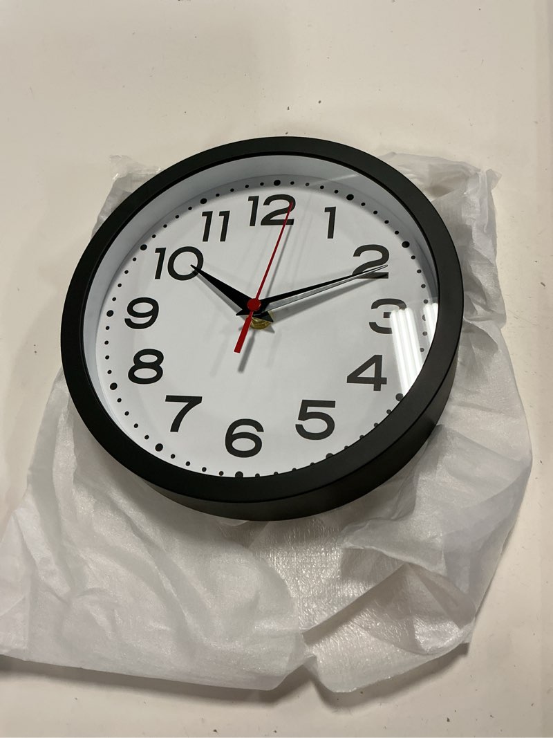 Condition photo showing New/Like New for roymnie 8 inch small wall clock, battery operated silent non ticking black | analog wall clock; bold numerals for easy reading; silent non-ticking; 1 aa battery (not included); for classroom