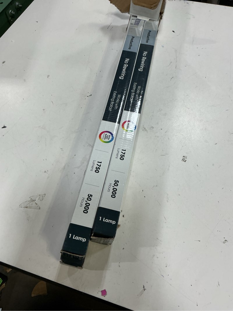 Condition photo showing Good Condition for feit electric t8 led bulbs 4 foot, 40 watt equivalent, type a tube light, plug & play, t8 or t12 led tube light, led fluorescent replacement, frosted, t48/840/ledg2/4, 4100k cool white, 4 pack 4100k (cool white) g13 base