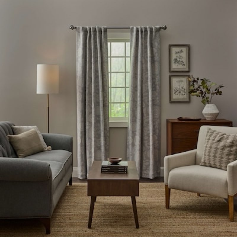 allen + roth 84-in Warm Gray Floral Room darkening Interlined Back tab Single curtain panel
