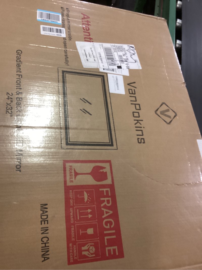 Condition photo showing New/Like New for LED Bathroom Mirror, 24x32 Inch Gradient Front and Backlit LED Mirror for Bathroom, 3 Colors Dimmable CRI>90 Double Lights, IP54 Enhanced Anti-Fog, Hanging Plates Vanity Mirror with Lights Front and Backlit 32"L x 24"W