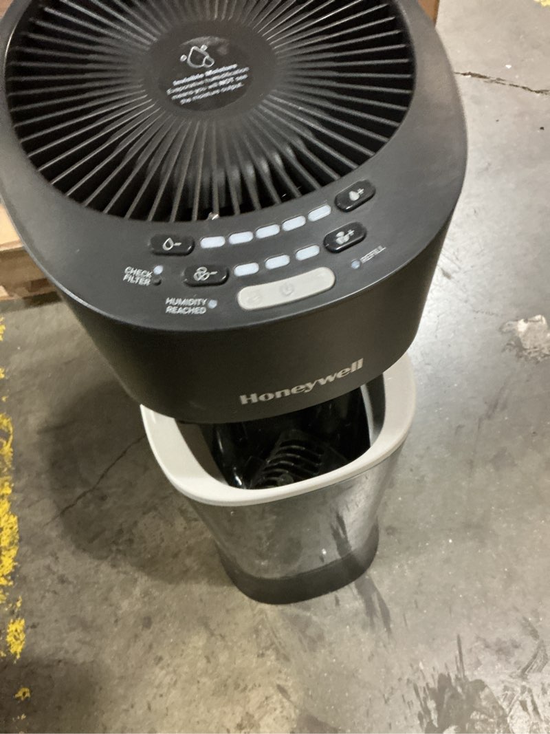 Condition photo showing As Is for honeywell top fill tower humidifier, digital humidistat, black – cool mist humidifiers for bedroom, home or office with space-saving tower design black humidifier