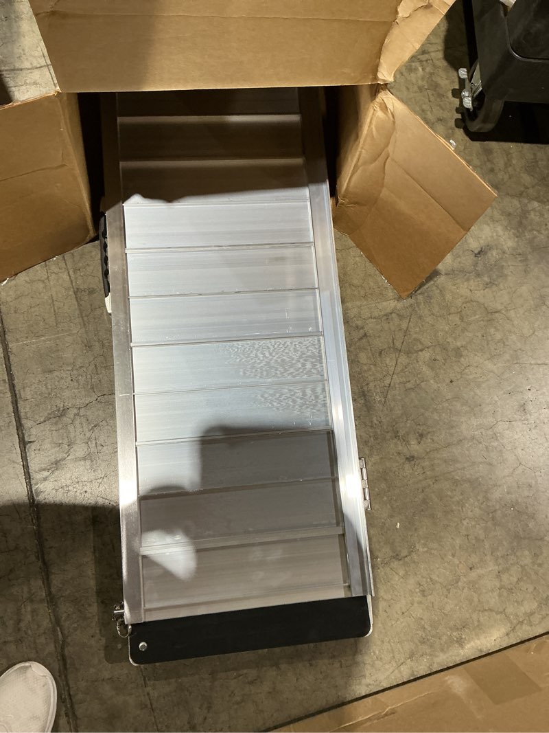 Condition photo showing Good Condition for vnn portable wheelchair ramp 4ft, non-slip aluminum ramps for wheelchairs for home, handicap wheelchair ramps for home steps, aluminum loading dock plates, doorways, black aluminum 4ft (usable height 4-12 inch)
