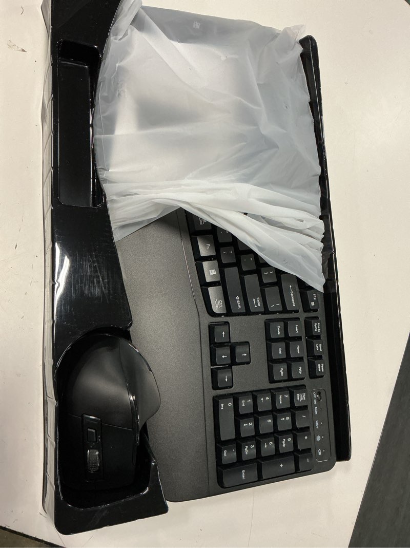 Condition photo showing Good Condition for wireless keyboard and mouse combo, 2.4g full size wave keys ergonomic keyboard with wrist rest and 3-level dpi adjustable wireless ergonomic mouse for windows, mac os desktop/laptop/pc(black)