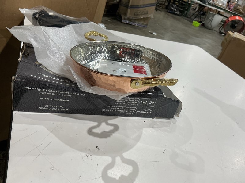 Condition photo showing Good Condition for crystalia 7 inches authentic hammered copper pan and cookware, traditional handmade copper skillets for cooking, egg fry omelet pan with ergonomic metallic handles