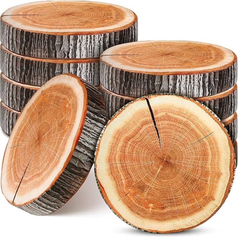 Incomplete 10 Pcs Round Throw Pillow Wood Slice Cushion Decorative Stump Circle Seating Floor Cushion Natural Wood Pillow 3D Digital Printing Forest Decor for Camping Bedroom(Vintage Color)