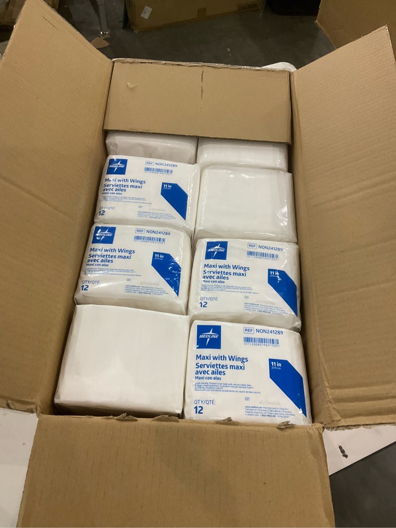 Condition photo showing New/Like New for Medline Maxi Sanitary Pads with Adhesive Strip, 11", Individually Wrapped (Pack of 288)