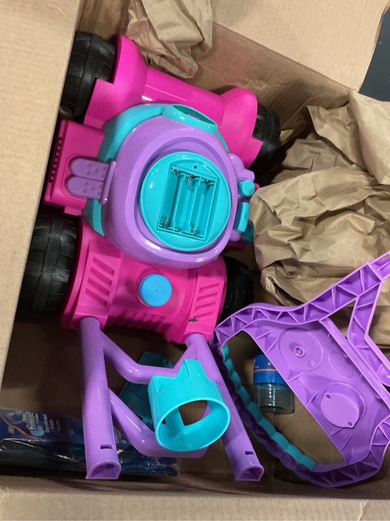 Condition photo showing As Is for sloosh bubble lawn mower toddler toys - spill-proof bubble machine pretend gardening toy for age 1 2 3 1-3 year old toddler indoor outdoor use, baby girl push toys valentines birthday gift (pink)
