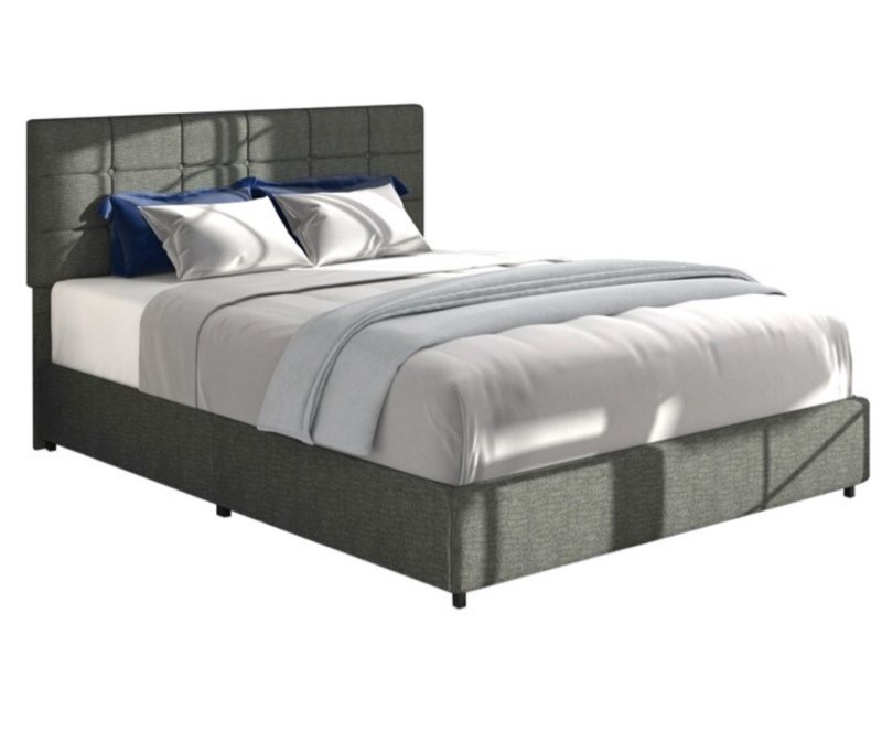 Vera Velvet Upholstered Platform Bed with 4 Storage Drawers and Square Stitched Button Tufted Headboard (Incomplete)