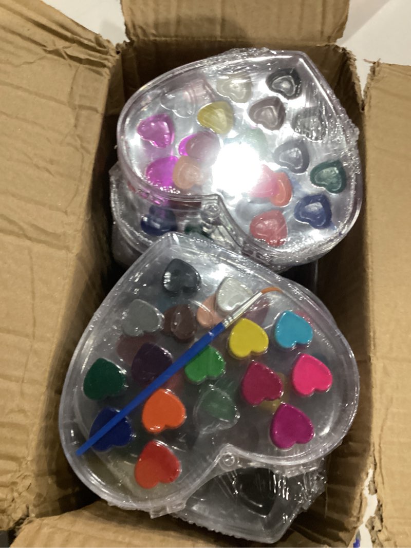 Condition photo showing Good Condition for ARTLYMERS Valentines Day Gifts for kids, 24 Pack 16 Colors Heart Watercolor Paint Set kids with Paintbrush, Weter Color Prizes Exchange Gift Valentine Party Favors for Preschool Classroom School
