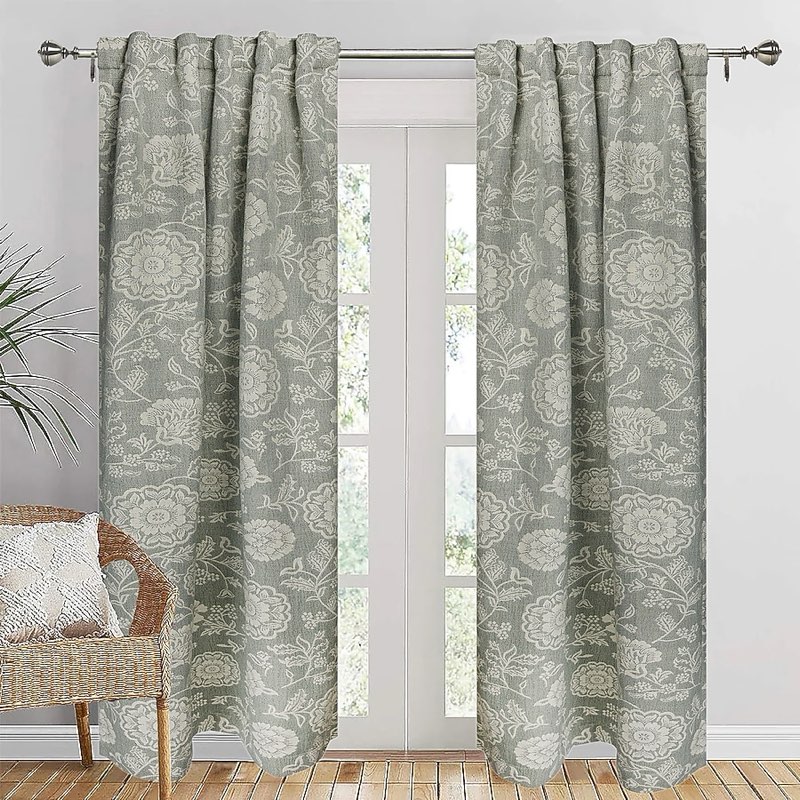 allen + roth 84-in dark sage floral room darkening interlined back tab