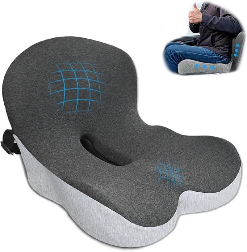 Memory Foam Seat Cushion,Office Chair Cushion with Lumbar Support for Back Pressure Relief, Car Seat Cushion with Adjustable Strap,Sciatica Pad Cushions for Car,Truck, Desk,Gaming Chair