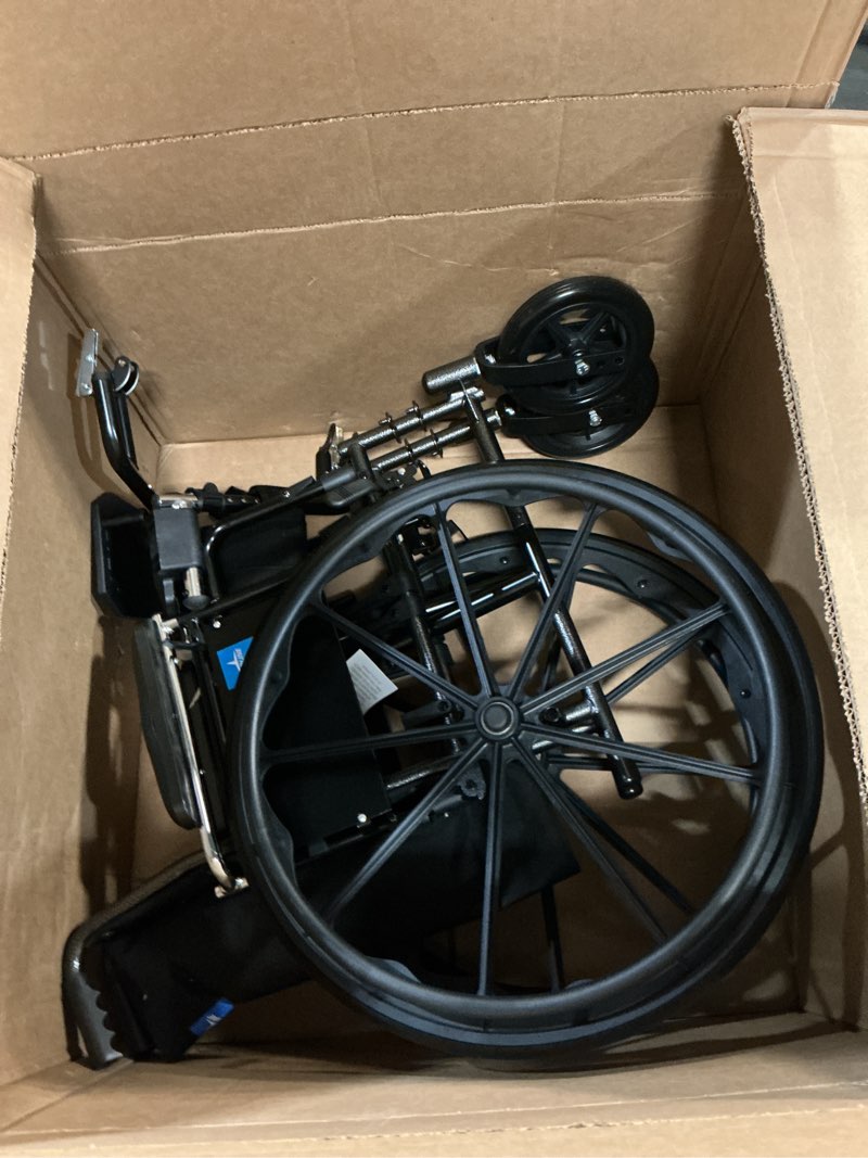 Condition photo showing As Is for medline strong and sturdy wheelchair with desk-length arms and swing-away leg rests for easy transfers, 16” seat (k1166n22s)