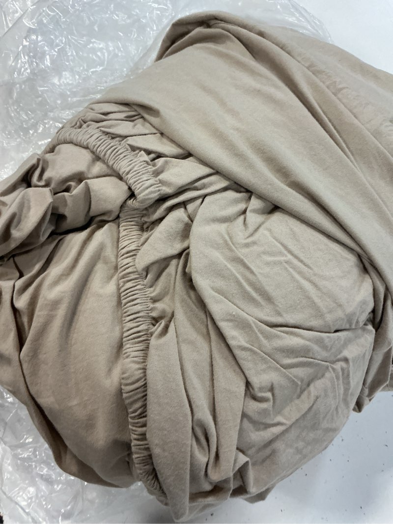 Condition photo showing As Is for organic brushed cotton sheet set, king, toffee