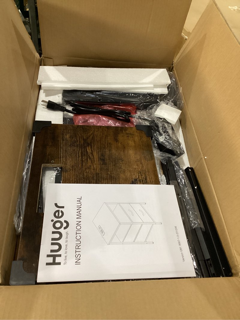 Condition photo showing New/Like New for Huuger Night Stand with Charger Station, 27.7 Inch Tall Nightstand, Bed Side Table with 2 Fabric Drawers, Fabric Drawer Dresser for Bedroom, Living Room, Rustic Brown and Black 15.7"D x 17.7"W x 27.7"H (2 Drawers) Rustic Brown and Black 1