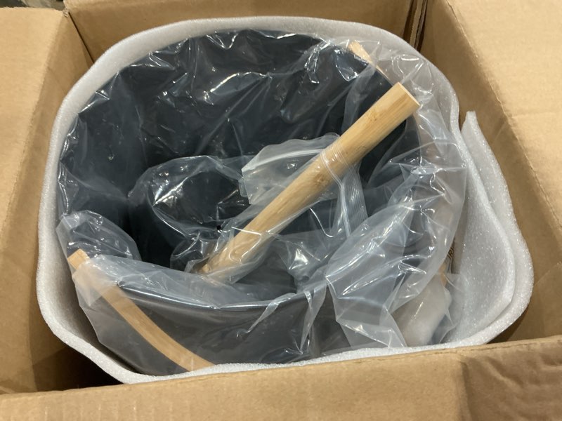 Condition photo showing Good Condition for sauna bucket and ladle set,1.85 gallons aluminum bucket with bamboo handle, rust & heat resistant saunas accessories set spa shower accessories