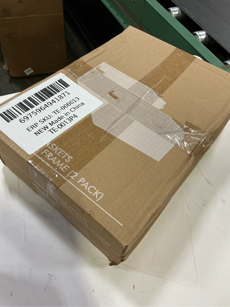 Condition photo showing New/Like New for storage basket bins with metal frame, large collapsible fabric storage baskets for organizing shelf, basket organizer w/handles for blankets, towels, laundry, shelves, 2-pack, beige