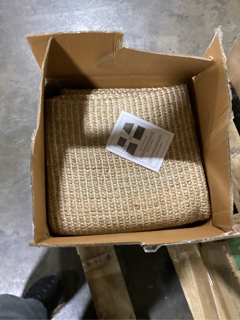 Condition photo showing As Is for 8x10 feet natural jute & wool area rug,– handwoven mini check natural fiber rug with 4" border, neutral boho farmhouse rug for living room,dining room,bedroom | 0.6" pile (8' x 10') 8' x 10' (rectangular) white -natural jute