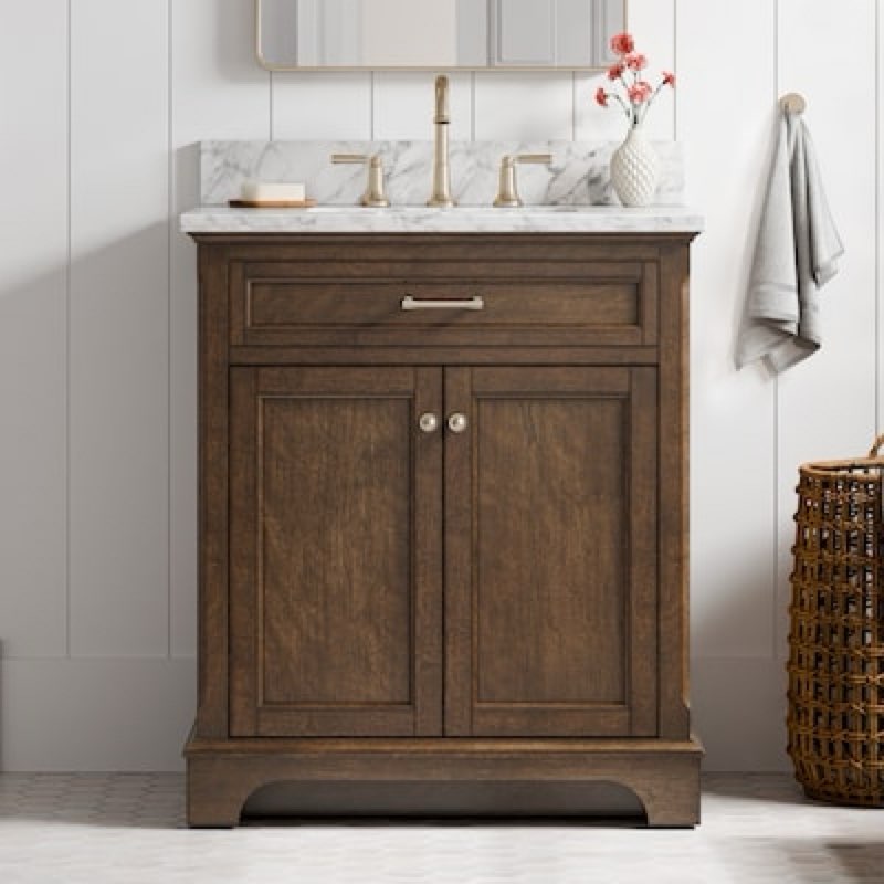 allen + roth roveland 30-in deep walnut undermount single sink bathroom vanity