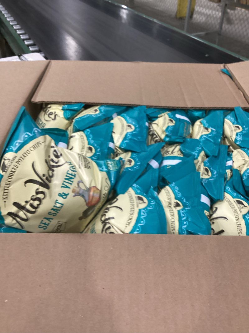 Condition photo showing As Is for kettle cooked potato chips by miss vickie's value pack bundled by superdeals | 1.375 oz bag | sea salt & vinegar | pack of 30 with mystery gift sea salt & vinegar 1.38 ounce (pack of 30) best by date 26aug2025