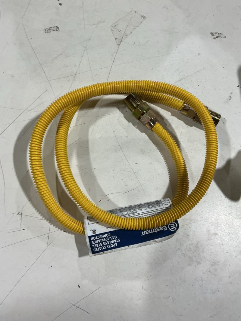 Condition photo showing As Is for eastman 48-in 1/2-in mip inlet x 1/2-in mip outlet stainless steel gas connector