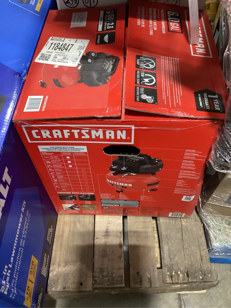 Condition photo showing As Is for craftsman 6-gallon portable electric 150 psi pancake air compressor