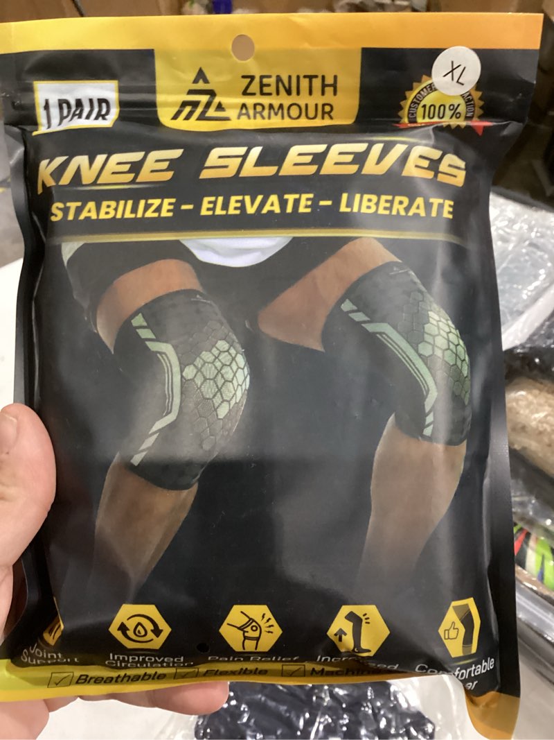 Condition photo showing New/Like New for Knee Sleeve, Knee Brace for Women & Men - Pain Relief, Meniscus Tear, ACL, Arthritis, Joint Pain, Recovery, Workout, Fitness, Sports - 1 Pair, Breathable, Machine Washable (X-Large)
