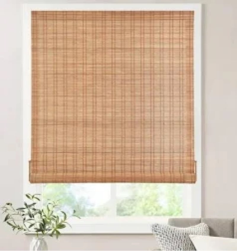 LazBlinds No Tools No Drill Bamboo Roller Shades, Cordless Bamboo Blinds, Light Filtering Roll Up Bl