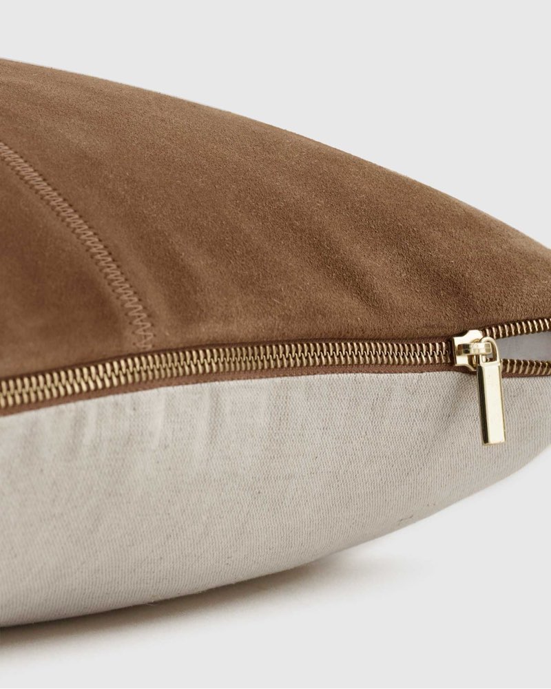 Quince pillow covers Microsuede body chocolate brown set of 3