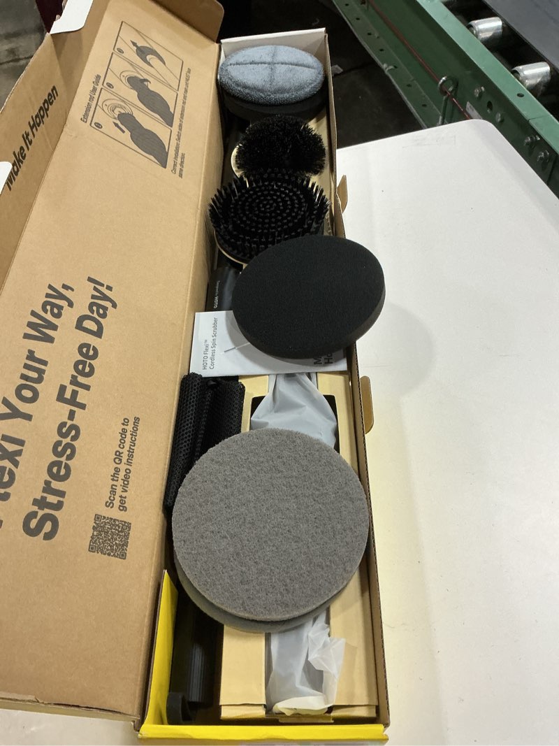 Condition photo showing Good Condition for hoto flexi™ cordless electric spin scrubber, adjustable angle, extendable handle, smart display, ipx7 waterproof, powerful cleaning scrubber with 8 replaceable brush heads, for bathtub, bathroom, tile